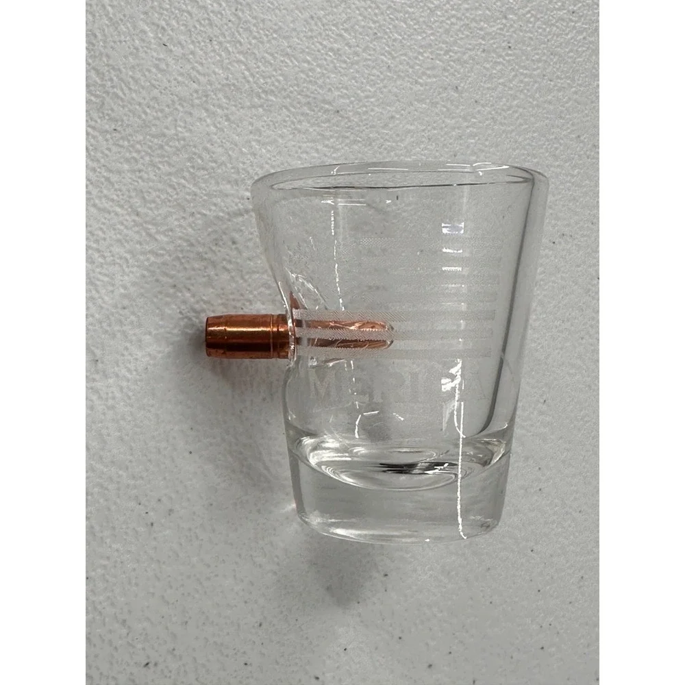 Handcrafted Shot Glass‎ Real Bullet Embedded USA Copper Trump American Freedom